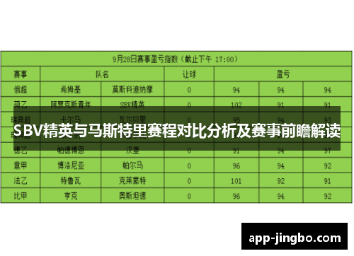 SBV精英与马斯特里赛程对比分析及赛事前瞻解读